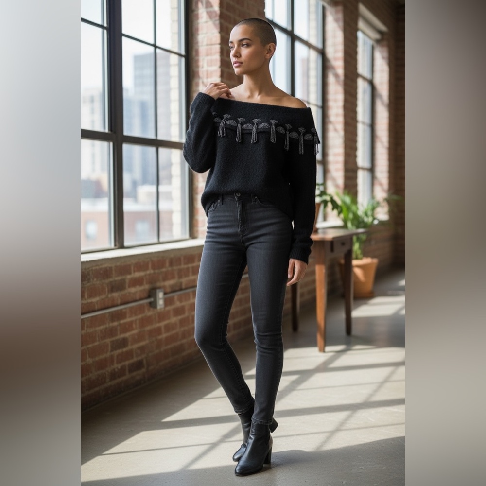 Diffusion Petite M Cold Shoulder Angora Sweater